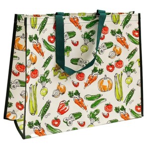 Vegetable Print Reusable Plastic <b>Packing</b> <b>Bags</b> PP Woven Recyclable 1mm Thick Hand Length Handle for Grocery Shopping - Product Image 1