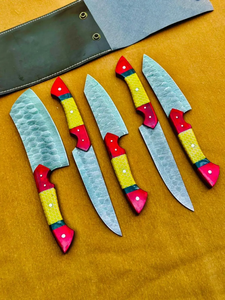 Juego de Cuchillos de Cocina de Damasco Forjados a Mano con Mangos de Resina, Utensilios de Cocina Premium, Proveedor Mayorista de Marca Privada - Product Image 5