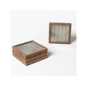 Premium Handcrafted Square Wood Coasters Set Of 4 Eco-Friendly Wooden Drink Coasters For Coffee Tea <b>Table</b> <b>Protection</b> Mats - Product Image 2