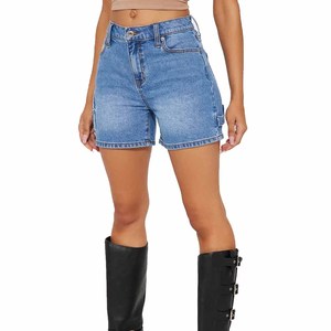 <b>High</b> <b>Waist</b> Stonewashed Denim <b>Shorts</b> Women Casual Straight Leg Solid Color Breathable Cotton Summer <b>Shorts</b> - Product Image 1