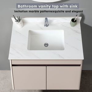 37 Inch White Marble Vanity Top Pre-Drilled Faucet Holes Rectangular Bathroom Vanity Top Undermount for Midd-sized Bathrooms - Product Image 6