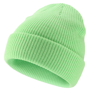 Green Ribbed Knit Beanie <b>Hat</b> 100% Acrylic Unisex Casual Winter <b>Cap</b> Solid Color Adult Size 56-58CM - Product Image 1