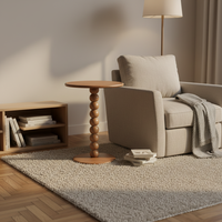 Table basse ronde marron en bois, style rustique moderne, pour salon, avec suspension simple