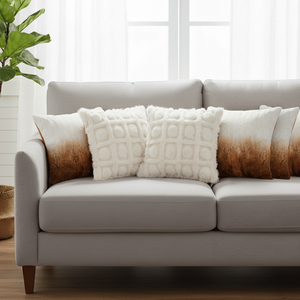 SOGA Juego de 6 Fundas de Almohada Decorativas de 45 cm, 2 con Piel Sintética Degradada y 4 con Pompones Crema en Cuadros para Sofás de Sala de Estar y Dormitorio - Product Image 3