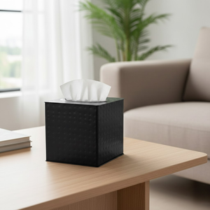 Boîte à mouchoirs carrée en métal noir antique |   Support de distributeur artisanal résistant à la rouille avec revêtement en poudre et finition martelée décorative - Product Image 1