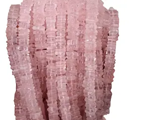 Kualitas Terbaik Pink alami Rose Quartz batu permata halus bentuk persegi Heishi manik-manik grosir membuat perhiasan