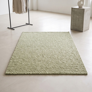 Tapis texturé fait main en laine vert sauge de qualité supérieure, tissé à la main, à boucles, antidérapant, à grosses pierres, pour salon moderne et chambre à coucher - Product Image 1