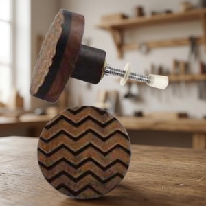 Poignée de meuble moderne en bois, bouton rond à motif chevron, durable, pour salon, bureau à domicile, rangement, armoire, tiroir - Product Image 1