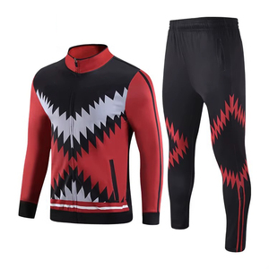 Men's <b>Red</b> Black Geometric Print Tracksuit Full Sleeve Zipper Sporty Winter Wear Set With Side Pockets - Product Image 4