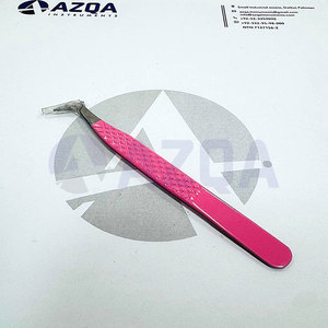 Pince à épiler pour extensions de cils en acier inoxydable rose, à pointe en fibre à 90 degrés, avec poignée diamantée pour application professionnelle des cils - Product Image 5