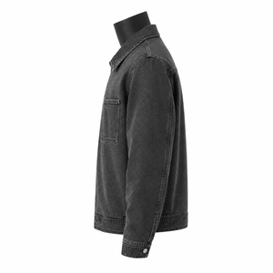 Veste en jean noir délavé pour homme, fermeture éclair, style streetwear décontracté, veste de travail en coton, fabricant OEM ODM - Product Image 5