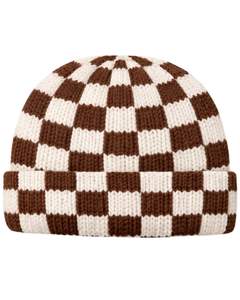 Gorro de punto personalizado con diseño de tablero de ajedrez marrón y blanco, gorro de invierno cálido con puño, gorro de punto acrílico suave, unisex, estilo urbano. - Product Image 1