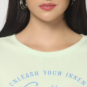 Women's <b>Light</b> Green Short Sleeve T-Shirt O-<b>Neck</b> Letter Print 100% Cotton Jersey Casual Breathable Spring Summer Regular Fit - Product Image 6