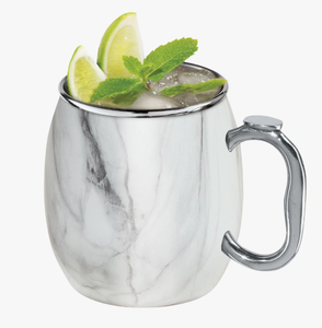 Mug Moscow Mule en marbre blanc 16oz, tasse en acier inoxydable avec poignée, finition miroir, durable, pour jus, vente chaude - Product Image 1