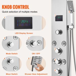 Schermo a LED idroelettricità pannello doccia sistema 6 modalità torre pioggia cascata 8 getti massaggio in acciaio inox bagno Set - Product Image 5