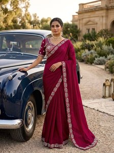 Luxury Designer Georgette <b>Saree</b> With Heavy Embroidery Blouse Women Indian Wedding Party Wear <b>Saree</b> Premium Ethnic Collection - Product Image 4