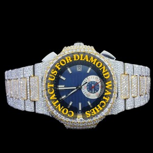 Reloj de Diseño Exclusivo con Cronógrafo, Esfera de Cristal, Oro Blanco, Completamente Adornado con Piedras, Estilo Hip Hop, Cuarzo, Fecha Automática, Moda, Negocios, Nuevo y Personalizado - Product Image 2