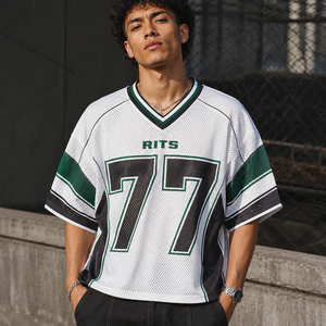 Camiseta de Fútbol Americano RITS Unisex Blanca de Malla con Cuello Mao, Manga Corta, Transpirable, Corte Regular, Número de Equipo 77 Sublimado - Product Image 4
