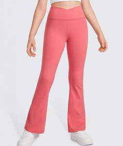 Vêtements de fitness respirants pour filles, tenue de yoga et pantalon évasé taille haute de couleur unie pour enfants - Product Image 6
