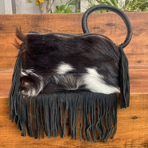 Wholesale High Quality Genuine Hair-On Cowhide Ring Handle Wristlet Clutch Bag for Women's Luxury Fashion Fringe Bangle Handbags - Product Image 2