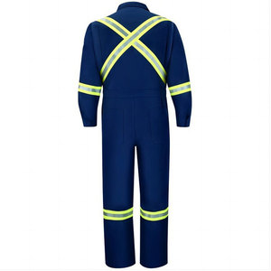 Combinaison de travail réfléchissante bleu marine pour homme, en polyester, uniforme de sécurité haute visibilité avec bandes croisées au dos - Product Image 6