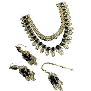 Juego de Joyería Kundan Indio-Pakistaní de Diseño, Chapado en Oro, para Bodas y Fiestas, Collar, Pendientes y Aretes para Mujer - Product Image 1