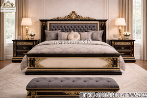 Cama de Estilo Barroco Europeo con Tapicería de Diamantes, Cama de Estilo Barroco Negro y Dorado Europeo, Juego de Cama de Estilo Rococó - Product Image 2