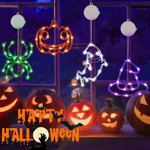 Set di 4 Decorazioni per Halloween: Zucca Arancione, Fantasma Bianco, Cappello da Strega Viola, Luci a Forma di Ragno Verde, Decorazioni a Batteria - Product Image 2