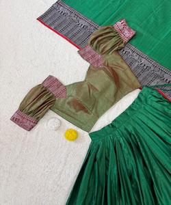 Lehenga Choli Dupatta en coton de créateur vert, entièrement cousu, moderne, pour fêtes et mariages, tenue ethnique pour femmes 85244 ST 228- - Product Image 4