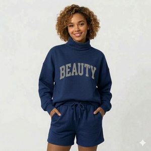Conjunto de Top de Cuello Alto y Pantalones Cortos para Mujer, Ropa de Dos Piezas Contemporánea de Invierno con Tela de Forro Polar - Product Image 1