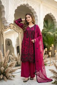 New Designer Heavy Faux Georgette Embroidery Work Women's Party Reversible 3-Piece Suit Set - Product Image 4