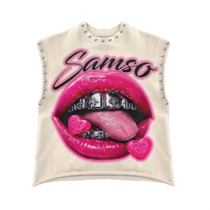 Top corto sin mangas transpirable para mujer, con estampado gráfico, detalle de remaches, estilo casual, moda primavera verano, venta al por mayor - Product Image 1