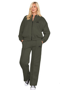 Oversized women tracksuit full zip sweatshirt relaxed straight pants premium thermal athleisure matching set - Product Image 2