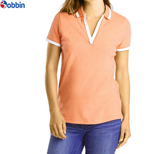Nouveau design personnalisé de polos pour femmes, polos confortables en coton pour femmes, col rayé, coupe ajustée décontractée - Product Image 5