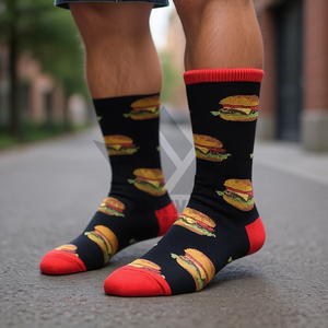 <b>Mens</b> Crew <b>Socks</b> Black Red Burger Print Knitted Cotton Polyester Spandex Breathable Daily Wear Spring Fashion <b>Socks</b> - Product Image 4