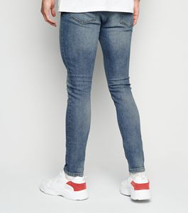 Jean Biker Homme Grande Taille Personnalisé Coupe Droite Extensible en Denim Effet Vieilli avec Trous Peints par Pulvérisation - Product Image 3