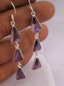 Wholesale Shree Jaipur <b>Silver</b> 925 Sterling <b>Silver</b> Lapis Lazuli Gemstone Vintage 3 Tier Triangle Multi Stone <b>Dangle</b> <b>Earrings</b> - Product Image 2