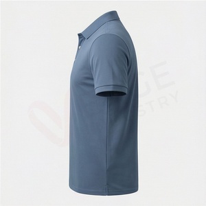 เสื้อโปโลแขนสั้นสีน้ำเงินสำหรับผู้ชาย ผ้าฝ้ายอ๊อกซ์ฟอร์ด 100% ระบายอากาศได้ดี สวมใส่สบาย ทรงปกติ ดีไซน์เรียบง่าย โลโก้ด้านหน้า - Product Image 3