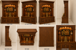 Traditional Gujarati Style Pooja <b>Mandir</b> Hand Carved Solid Teak Wood Temple with Peacock Carving Pooja Temple for Prayer Room USA - Product Image 6
