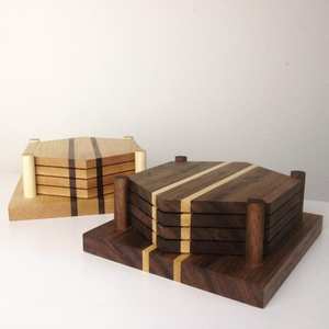 Square Rustic Wooden <b>Coaster</b> <b>Set</b> with Non Slip Bottom for Dining Room Tabletop Protection - Product Image 2