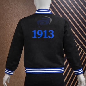Chaqueta de béisbol Delta Sigma Theta Sorority para mujer, color negro y azul real, chaqueta de la hermandad DST, diseño de logotipo personalizado - Product Image 2