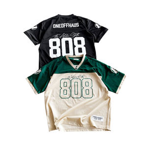 Maillot de football personnalisé en gros, coupe ample, style rétro, en maille tissée, col en V, avec lettres imprimées par transfert thermique, streetwear, court, en polyester - Product Image 5