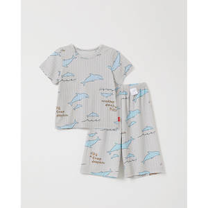Pijama OZKIZ Estilo Coreano con Delfín Azul para Niños de 2 a 6 Años, Transpirable, Verano, Moda Infantil, Tela Waffle, Dibujos Animados, Venta al Por Mayor - Product Image 1