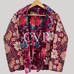 Hand Embroidered Floral Velvet Coat Mandarin Collar Full Sleeve Plus Size Women's Autumn Outerwear Casual - Product Image 4