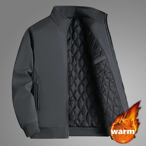 Blouson Bomber Unisexe Noir Couleur Unie Col Montant Fermeture Éclair Coupe-Vent Respirant Polaire Style Décontracté Vintage Hiver - Product Image 6