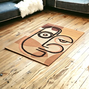 Tapis moderne en laine tufté à la main, motif abstrait visage, grand format, design artistique cubiste - Product Image 2