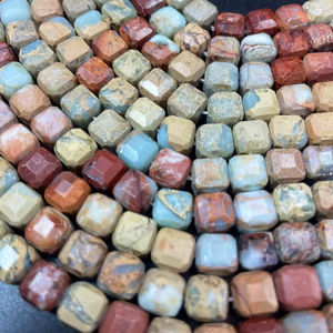ลูกปัดหินแจสเปอร์เดนทริกธรรมชาติ รูปทรงลูกบาศก์เหลี่ยมเพชรพลอย สีฟ้าอ่อน เบจ น้ำตาล แดง พลอยคุณภาพสูง - Product Image 1