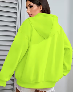 Women's Light Blue Eco-Friendly Fleece Hooded Sweatshirt Solid Color Polyester/Cotton Knitted Casual Pullover Front Pocket - Product Image 4