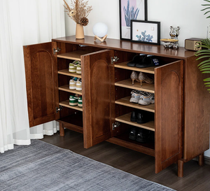 Meuble de rangement à chaussures en bois de style farmhouse à 5 niveaux avec portes à persiennes, étagères réglables, organisateur de chaussures convertible pour salon - Product Image 2