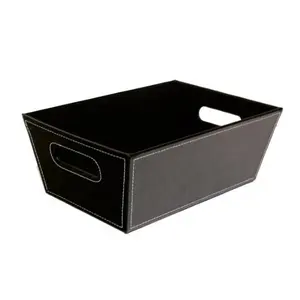 Panier rectangulaire de rangement pratique en similicuir de conception moderne noir et marron meilleure vente pour la maison et le bureau.